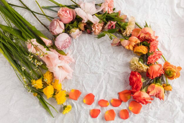 Bouquet, beautiful floral circle frame composition.