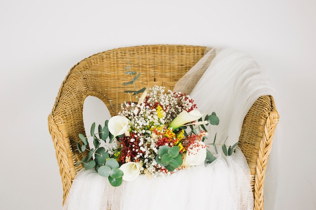 Free Photo bouquet of flowers with bridal veil