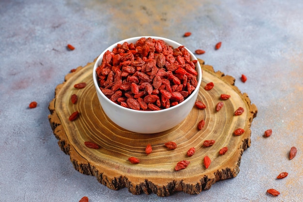 Bowl of dried goji berries.