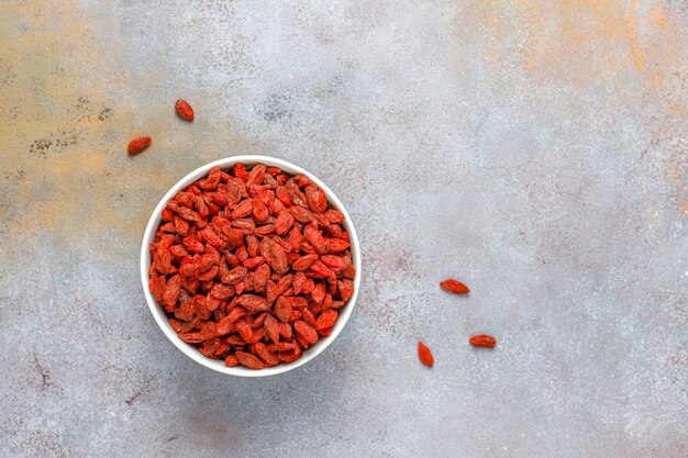 Bowl of dried goji berries.