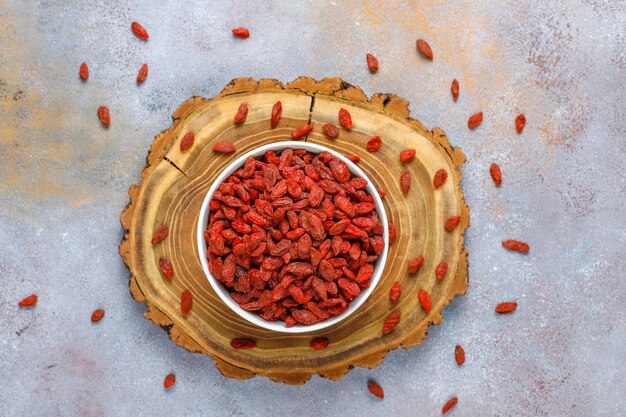 Bowl of dried goji berries.