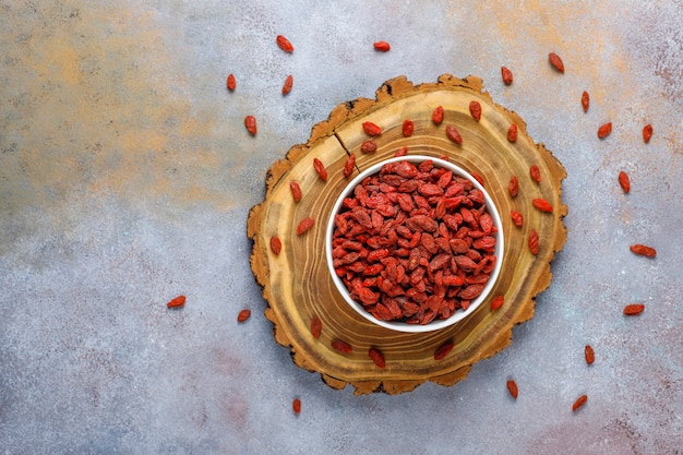 Bowl of dried goji berries.