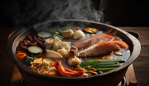 Free photo a bowl of food with a smokey background