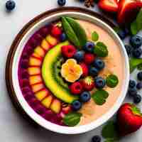 Free photo a bowl of fruit with a variety of fruits on it