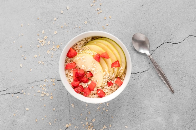 Bowl with fruits and cereals