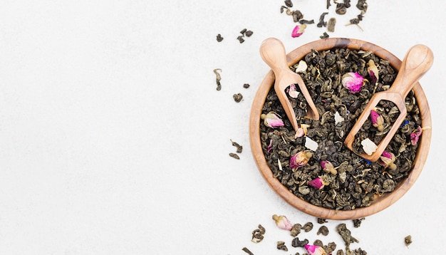 Bowl with herbs and scoop