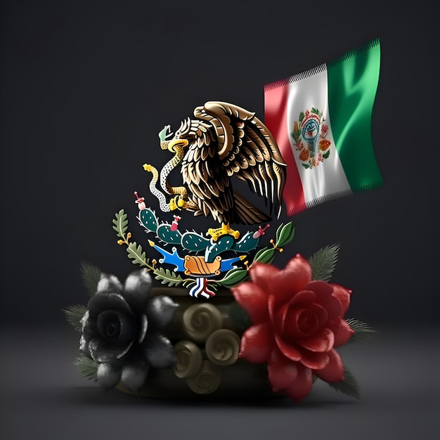 Free photo bowl with mexico flag and flowers on dark background 3d render