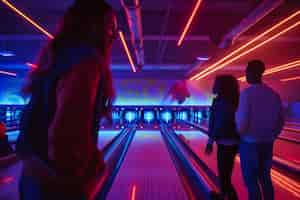 Free photo bowling alley in neon lights