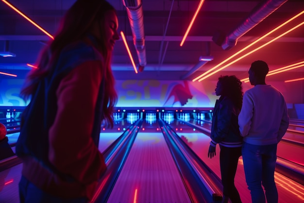 Free Photo bowling alley in neon lights