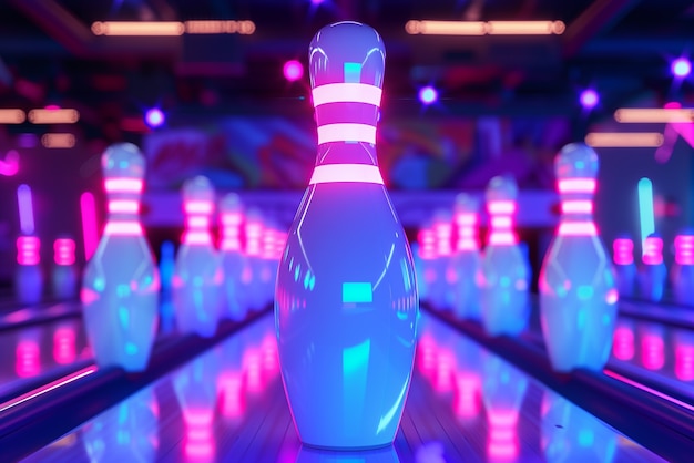 Free photo bowling alley in neon lights