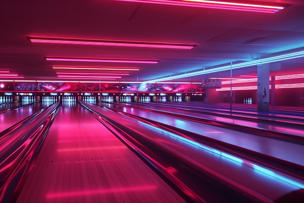 Free photo bowling alley in neon lights