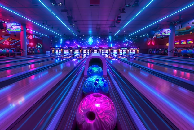 Bowling alley in neon lights