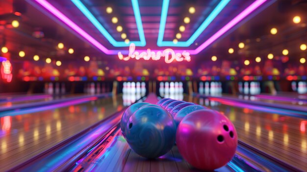 Bowling alley in neon lights