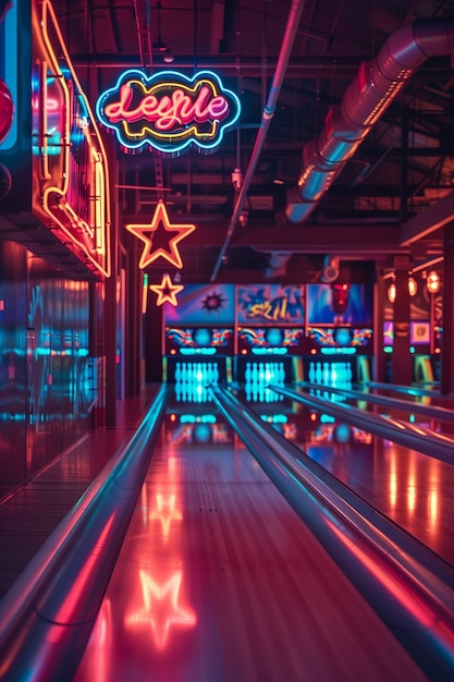 Free Photo bowling alley in neon lights