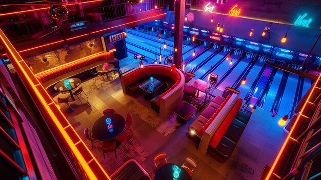 Free Photo bowling alley with neon lights