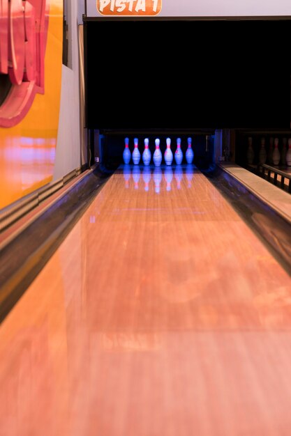 Bowling alley with wooden floor