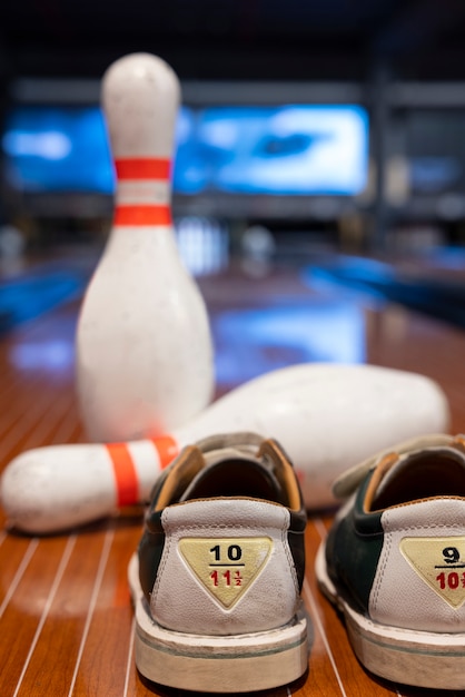 Bowling equipment indoors still life