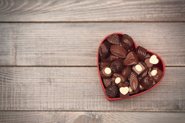 Box full of chocolate hearts