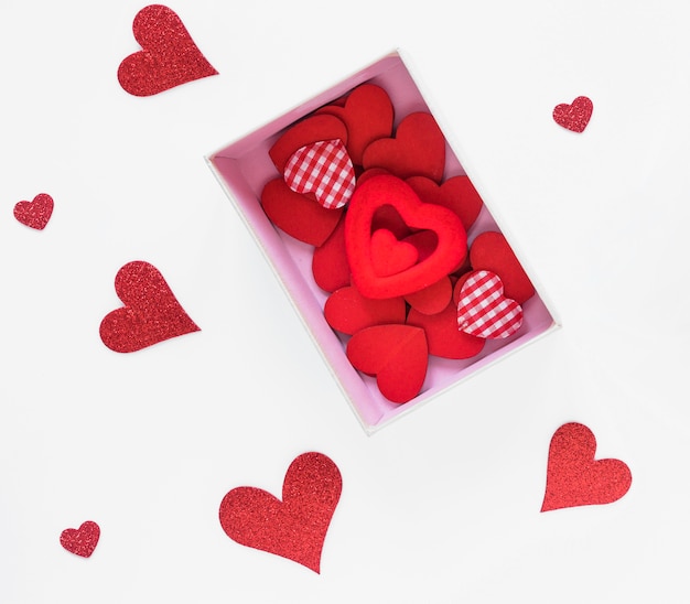 Box with different hearts 