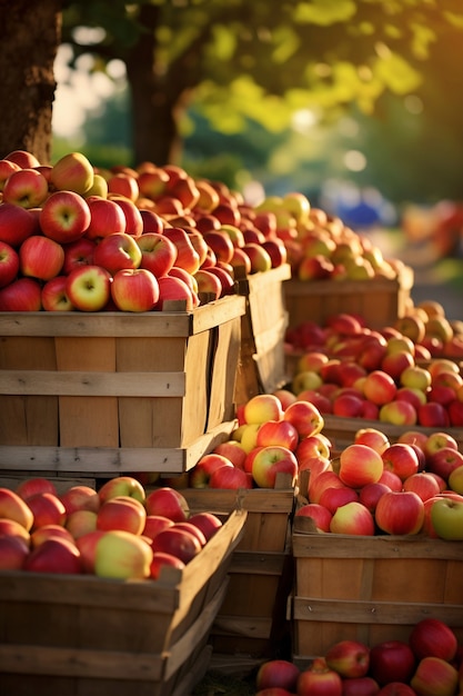 Boxes with delicious apples