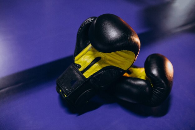 Boxing gloves lying on empty ring