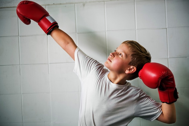 Free Photo boy boxing victory confidence posing winning concept