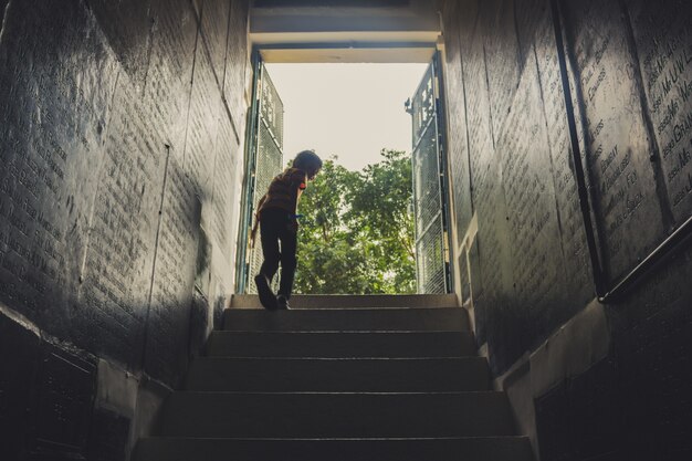 Boy climbing stairs