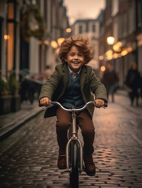 Free photo boy enjoying bike ride in the city