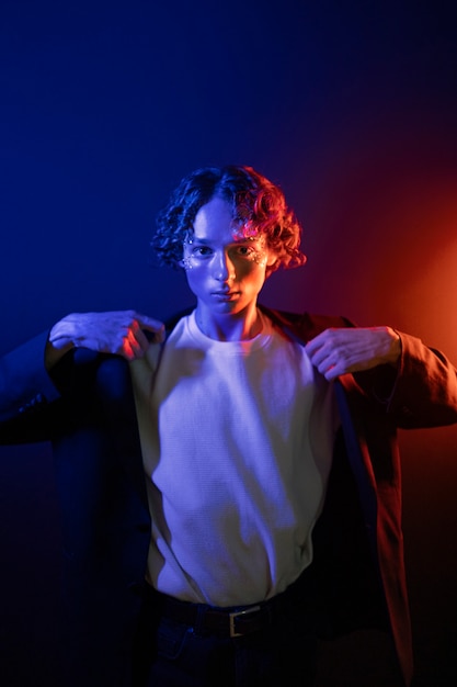 Boy posing in studio front view