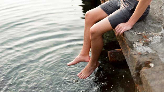 Boy relaxing and spending time in nature