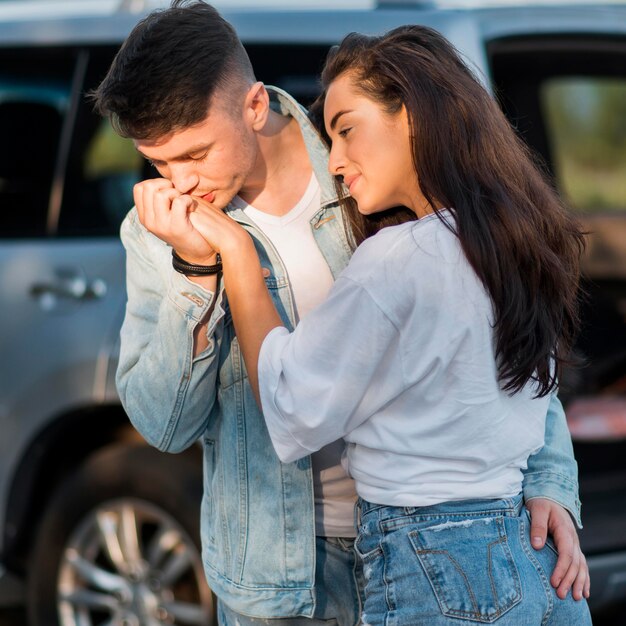 Boyfriend kissing his girlfriend hand