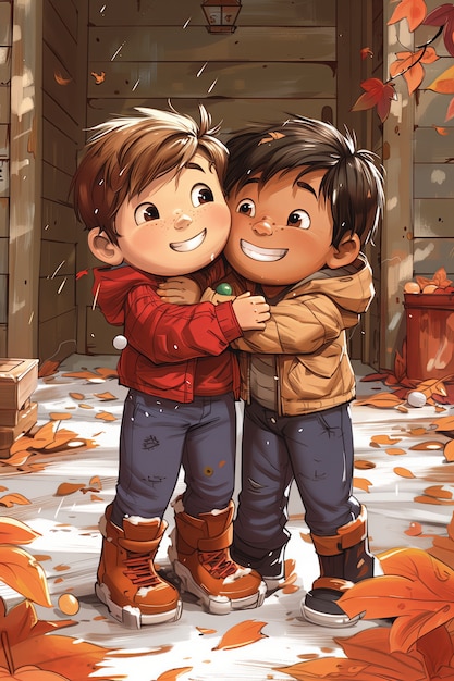 Free photo boys friendship cartoon