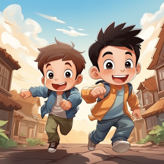 Free Photo boys friendship cartoon