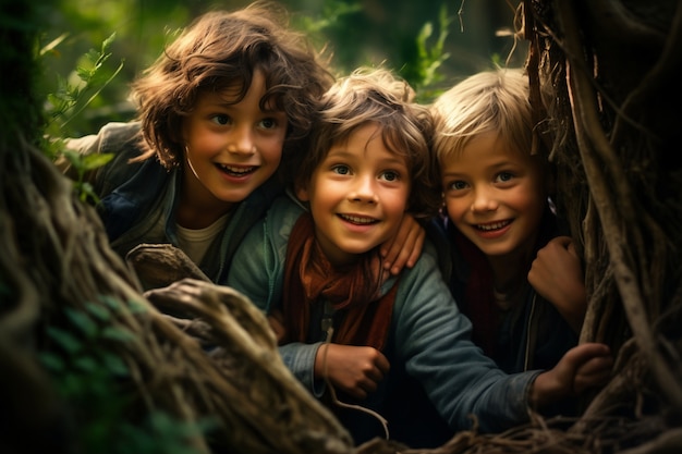 Boys having fun in nature