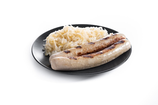 Free Photo bratwurst sausage and sauerkraut isolated on white background typical german food