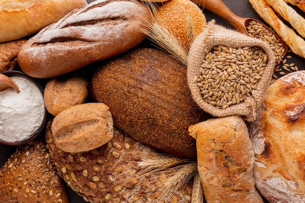 Bread crust on an assortment of pastry