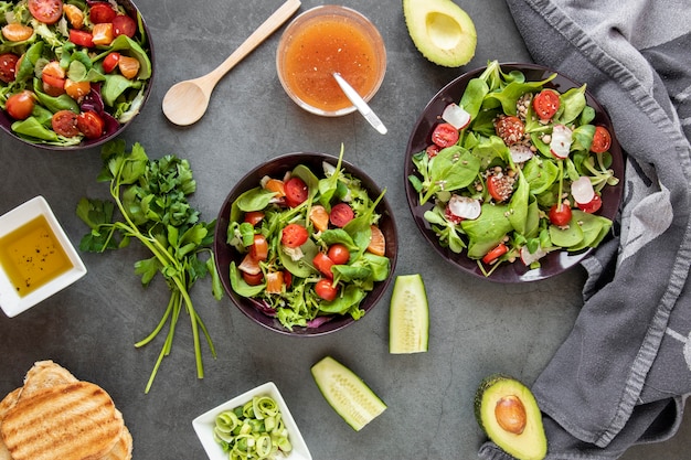 Bread toast with fresh salad