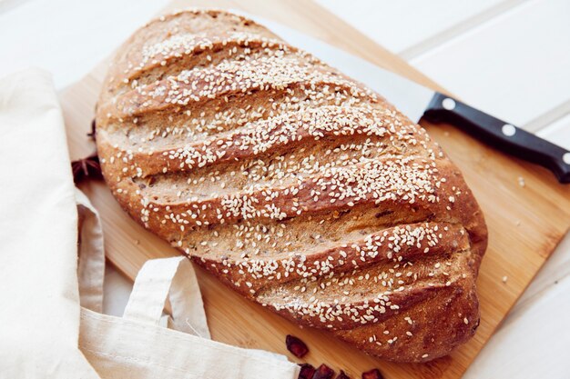 Bread on wooden board