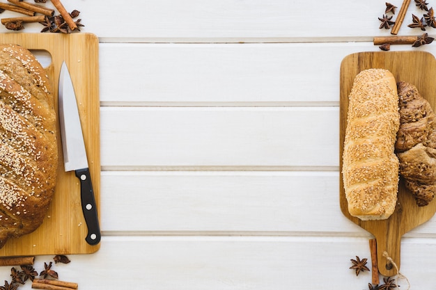 Breakfast composition with breads and space in middle