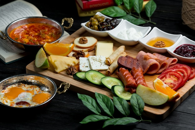 Breakfast platter with mixed combination of foods