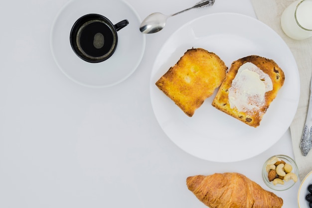 Breakfast with coffee cup and fruit