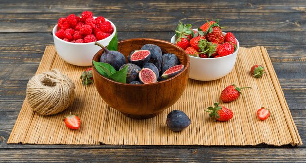 Breakfast with figs in bowl with strawberries