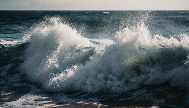 Breaking wave crashes on sandy tropical coast generated by AI