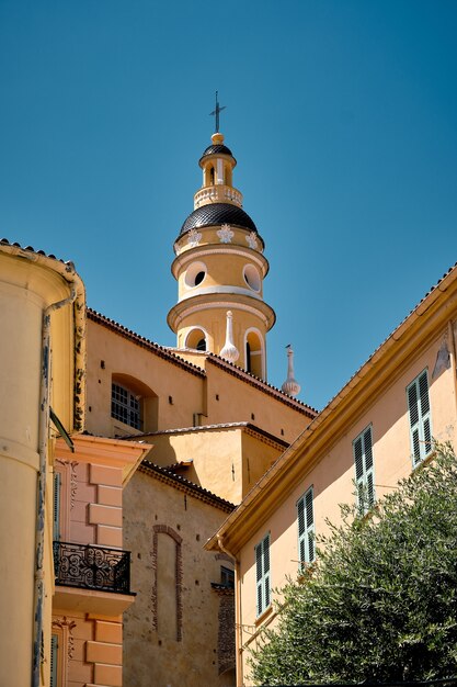 Breathtaking shot of the facade of old buildings captured in the town of Menton in France