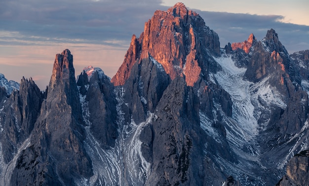 Breathtaking shot of the Mountain Misurina in Italian Alps under the cloudy sky