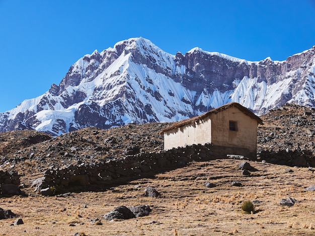 Breathtaking view of a beautiful snow-capped Ausangate mountain in Peru