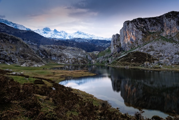 Free photo breathtaking view of the rocky mountains reflected in the water