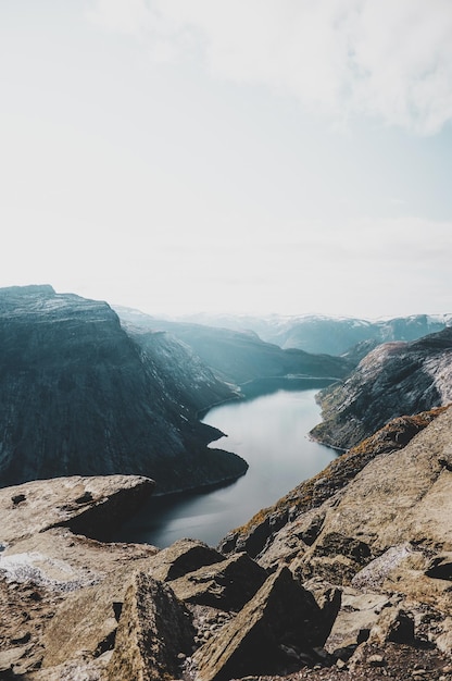 Free Photo breathtaking view of scandinavian river and beautiful fjords at autumn.