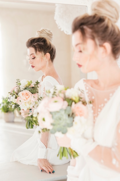 Bride with bouquet of flowers