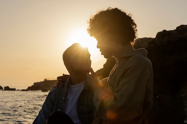 Bridegroom silhouette by the seaside